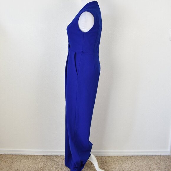 Calvin Klein V-Neck Faux Wrap Wide Leg Jumpsuit Royal Blue - 4 - Picture 6 of 9